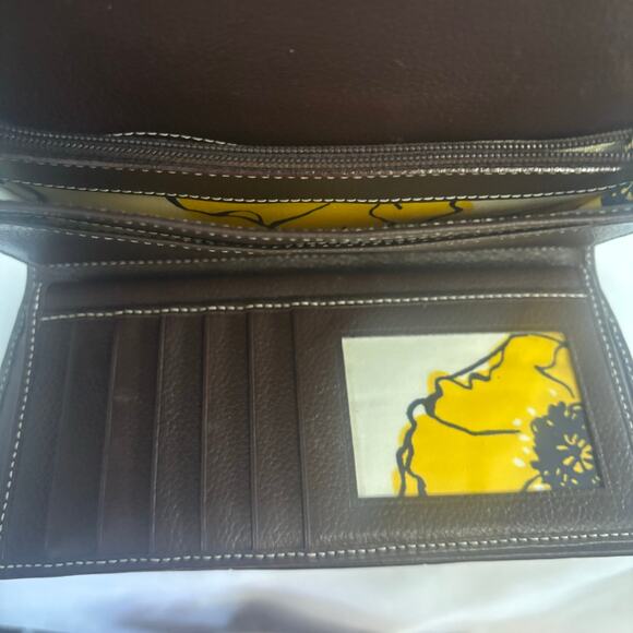 Kate Spade Brown Leather Checkbook Wallet ID Card Holder Coin Purse Folding - Picture 12 of 17